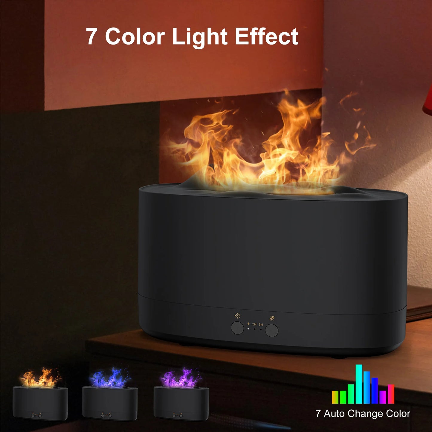 Essential Oil Diffuser, 7 Color Flame Diffuser Humidifier, 200Ml Time Setting for Home, Room, Black